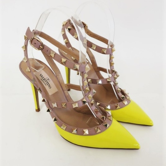 Valentino Shoes - Valentino Rockstud Caged Pumps Neon Yellow